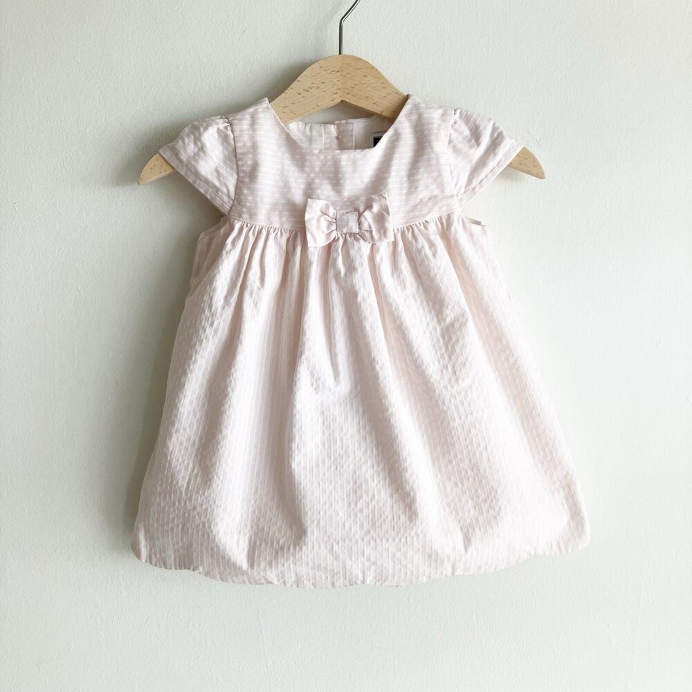 Janie and Jack Girls 6-12 Mos Dress Striped Pink White Short Sleeve Bow Dressy